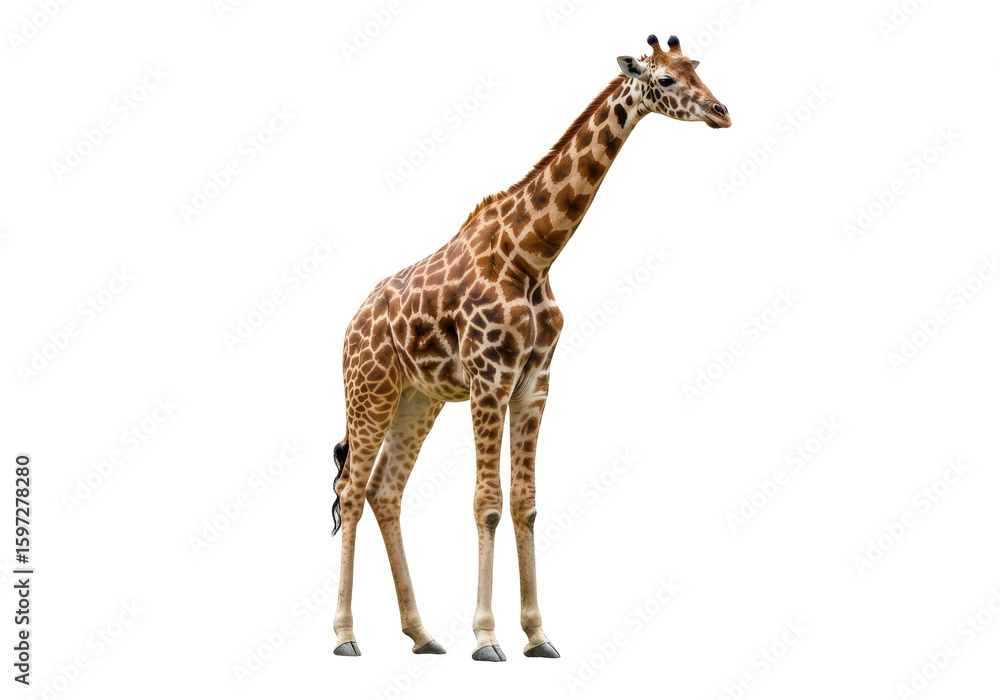 Fototapeta premium Majestic giraffe standing gracefully in a serene savanna landscape with trees