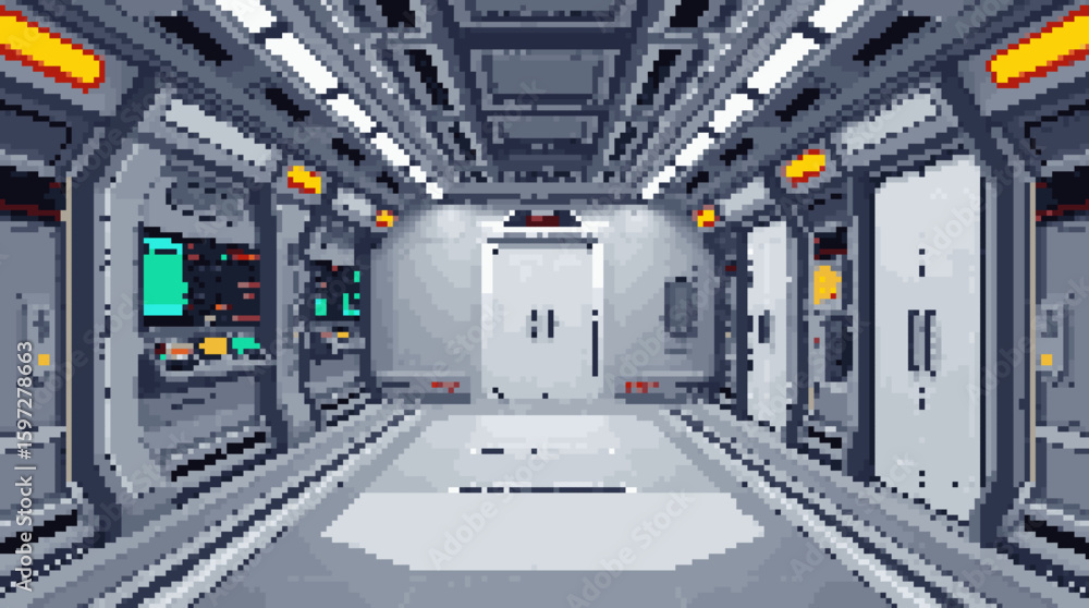 Obraz premium Pixel Art Space Station Corridor