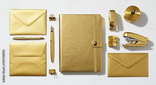 Gold stationery set flatlay