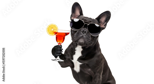 Wallpaper Mural French bulldog with sunglasses drinking cocktail summer fun dog party animal Torontodigital.ca