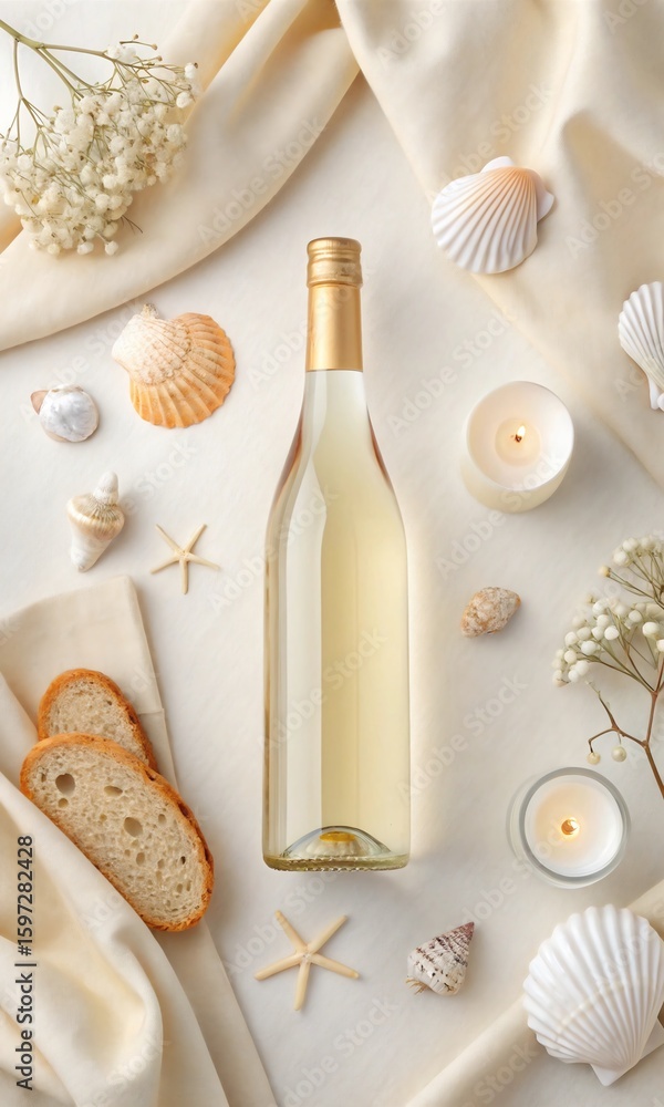 White Wine Still Life Beachside Relaxation Theme White Wine Still Life Beachside Relaxation Theme
