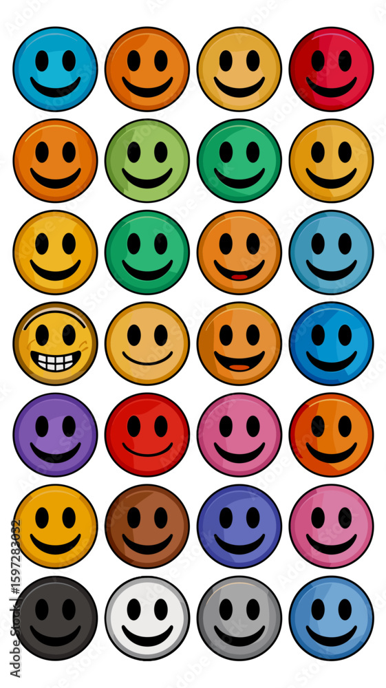 Fototapeta premium Multicolor Smiley Face Icons Sheet Set