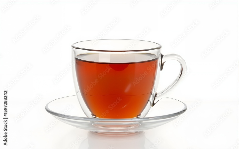 Glass cup with black tea and milk on white background. High quality Glass cup with black tea and milk on white background. High quality