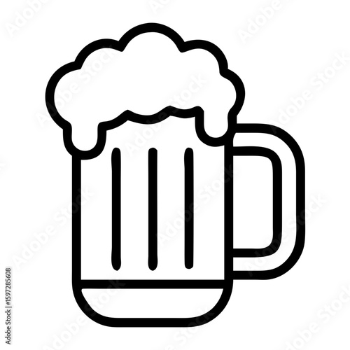 vector Illustration of a beer mug icon with a handle and a large head of foam in a simple black and white style