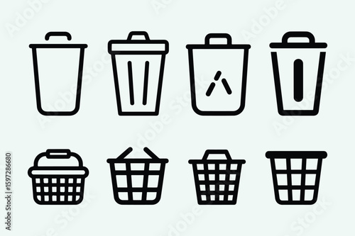 Minimal Trash and Basket Icon Set Vector Illustration.
