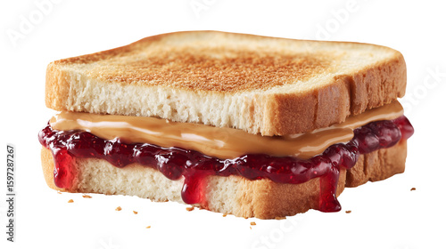 Peanut butter and jelly sandwich. white background