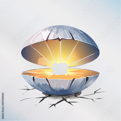 Cracked outer shell with light shining through, symbolizing trauma and a fragile core of hope.