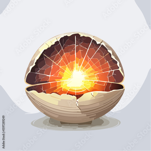 Cracked outer shell with light shining through, symbolizing trauma and a fragile core of hope.