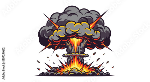 Nuclear Explosion Cartoon Illustration Atomic Bomb Blast