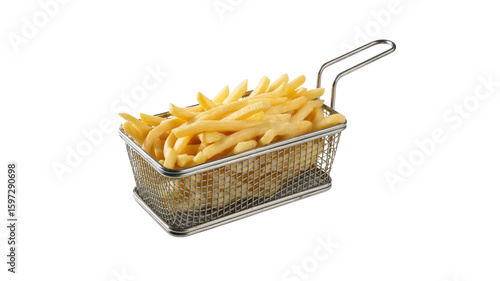 Golden French Fries in a Metal Basket - Crispy, Delicious Fast Food