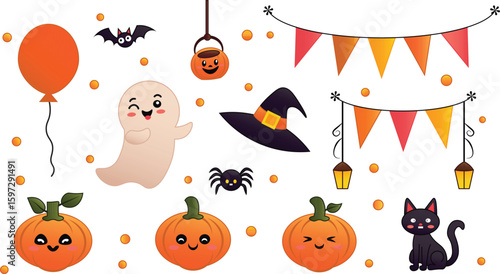 Halloween set vector outline and shape
