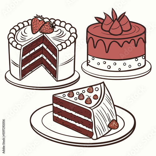 Delectable Cake Trio: A visual feast showcasing an artful array of delicious cakes, each uniquely decorated, presenting a tempting invitation to indulge and celebrate.