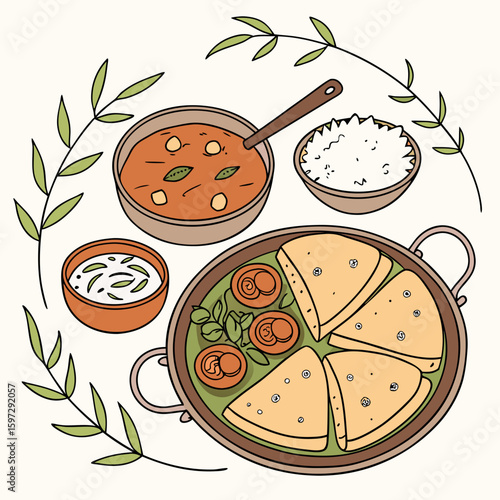 A Culinary Spread: An overhead view presents a beautifully arranged platter of diverse indian cuisine