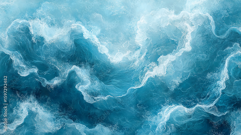 Aerial view of ocean waves turquoise sea water surface abstract background wallpaper texture design art