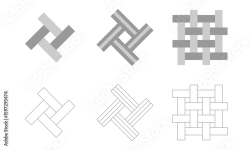Set of three weave puzzle. Vector textile texture.