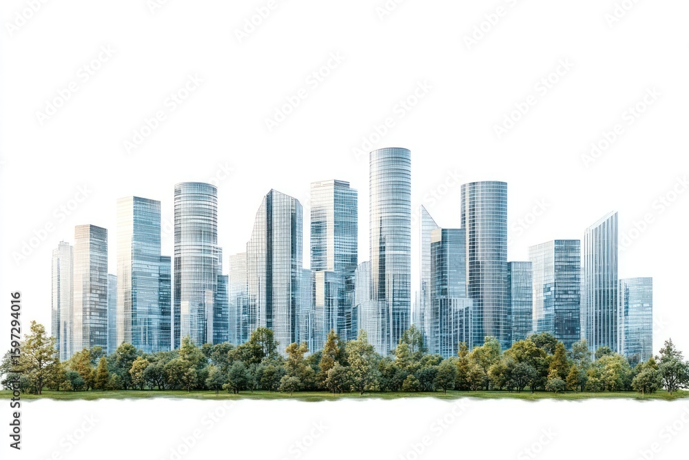 Obraz premium Realistic modern cityscape architecture skyscrapers buildings.