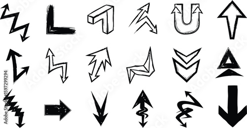 Vector arrow set doodle style hand drawn direction indicators sketch grunge arrows design elements graphic