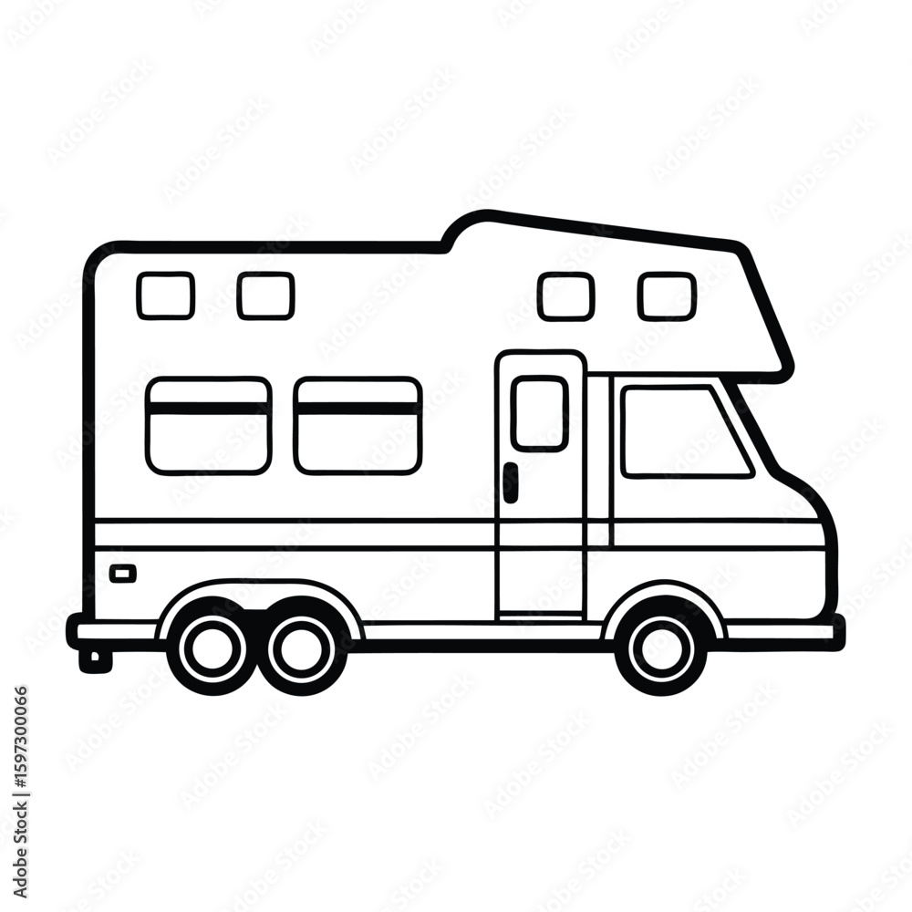 Iconic RV Illustration Travel Vehicle Vector Design for Adventure and Recreation on White Background Iconic RV Illustration Travel Vehicle Vector Design for Adventure and Recreation on White Background