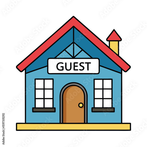 Charming guest house illustration isolated on pure white background with red roof
