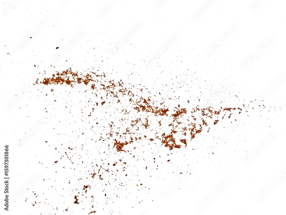 Obraz premium Pile cocoa powder isolated on white, top view. Cocoa powder explosion on white background. pile cinnamon powder isolated on white background. Cocoa Powder Isolated, Cacao Dust Pile.