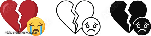 Broken heart emoji vector illustration for breakup sadness and emotional pain concept design graphic 100