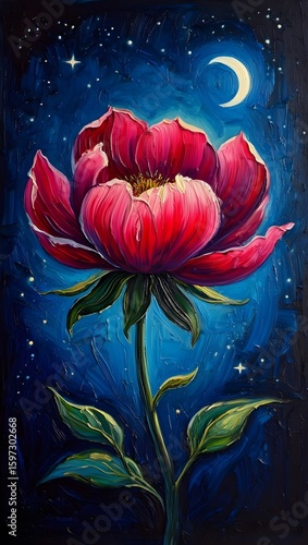 Flower blooming in the night sky with vibrant tulip petals and colorful garden beauty