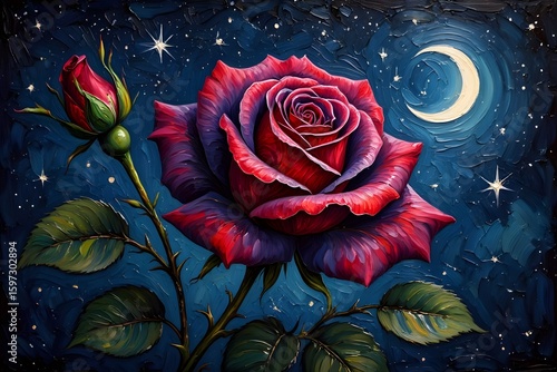 Red Rose Blooming Against Blue Background