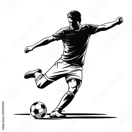 Dynamic silhouette of a soccer player kicking a ball