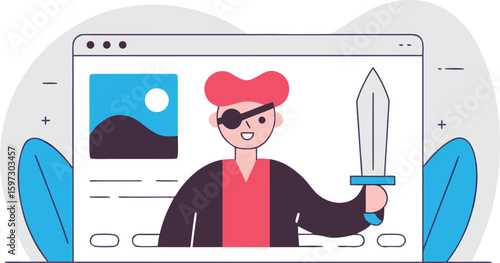 Flat illustration of a robbers in picture 