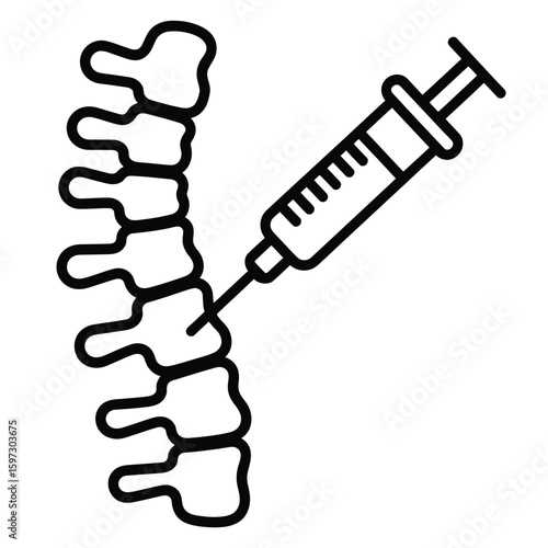 Spinal injection procedure icon with syringe and vertebrae