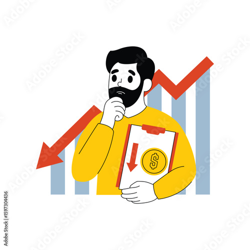 Illustration of a man experiencing losses in business