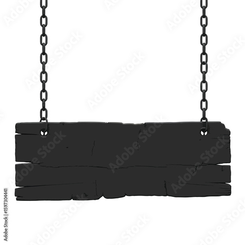 Rustic wooden sign hanging from chains