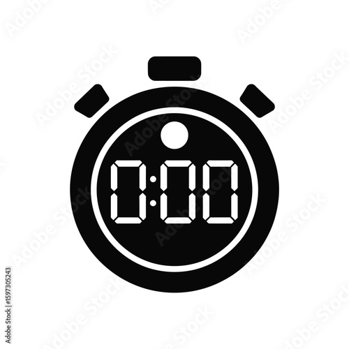 Black stopwatch icon with zero time display