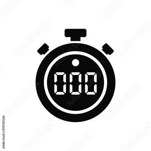 Black and white stopwatch icon with digital display