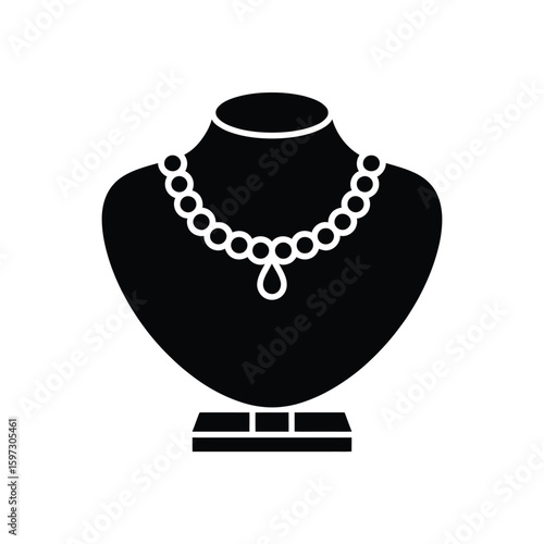 Elegant pearl necklace displayed on a black mannequin bust