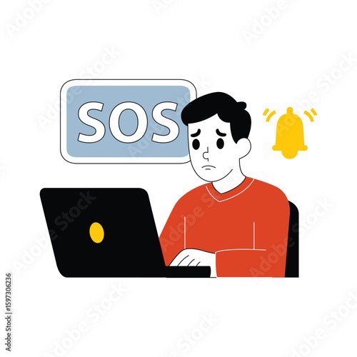 Illustration of a man in front of a laptop with a worried expression in business