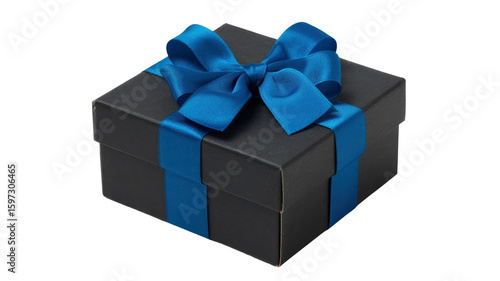 Elegant Black Gift Box with Blue Ribbon Bow