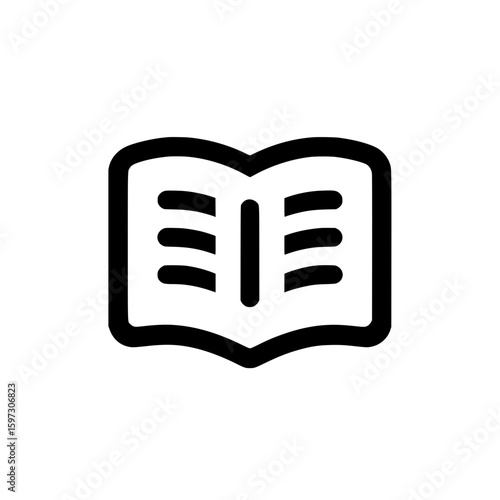 Simple open book icon in bold black outline representing reading, literature, or education