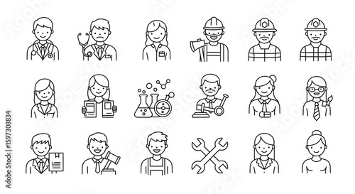 Diverse range of professional career outlines representing various occupations and industries
