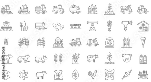 Set of agriculture and farming vector line icons collection representing agricultural industry