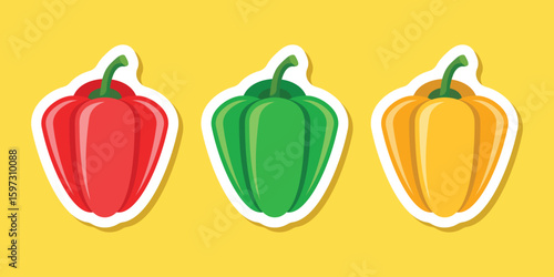 Pepper bell sticker icon set collection in flat style. Fresh paprika vector illustration on isolated background. Healthy food sign business concept.