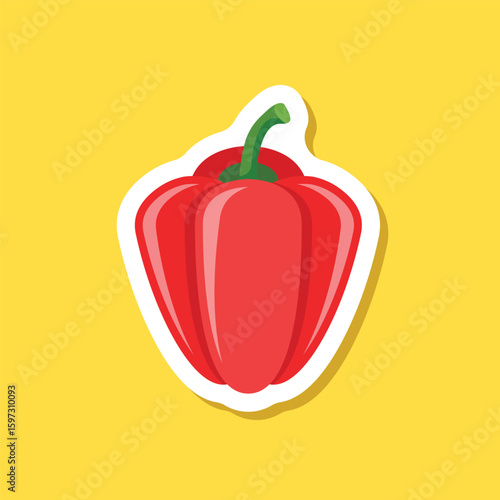 Red pepper bell icon sticker in flat style. Fresh paprika vector illustration on isolated background. Healthy food sign business concept.