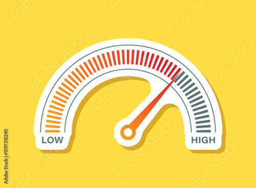 Progress bar with arrow sticker icon in flat style. Meter gauge vector illustration on isolated background. Risk level sign business concept.