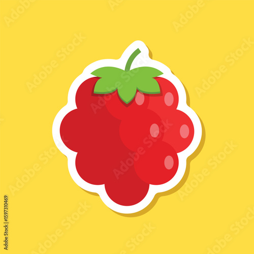 Raspberry fruit sticker icon in flat style. Raspberries berry vector illustration on isolated background. Nature snack sign business concept.