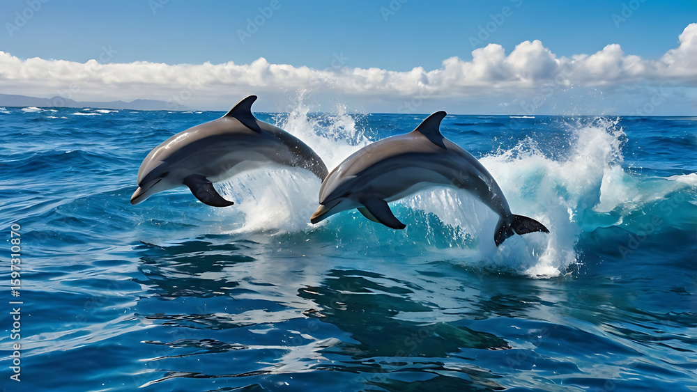 Obraz premium Dolphin jumping out of water, jump, pool, jumping, aquatic, life, fun, bottlenose, wild, flipper, fin, underwater, 32K Revolutions 