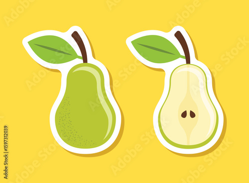 Pear sticker icon in flat style. Fresh fruit vector illustration on isolated background. Fresh pear sign business concept.