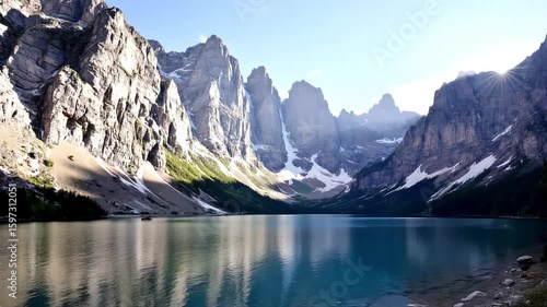 Wallpaper Mural Scenic mountain lake view in Banff and Mount Cook national parks with snowy peaks and clear water reflections, high-quality horizontal video footage Torontodigital.ca
