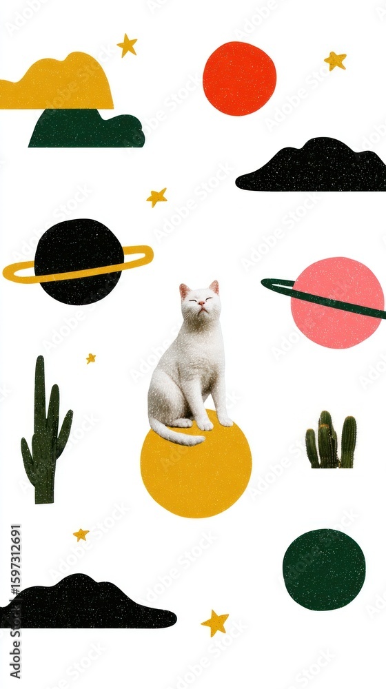 Naklejka premium Girl sleeping wallpaper cat illustrations.