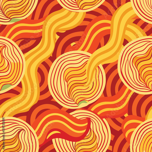 Noodle Ramen Pattern background. Pasta food texture spaghetti geometric. Abstarct ramen ornament. Flat vector illustartion. Wave texture background