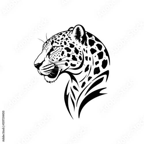 "Jaguar Head Vector Illustration – Wild Big Cat Silhouette Art on White Background"


